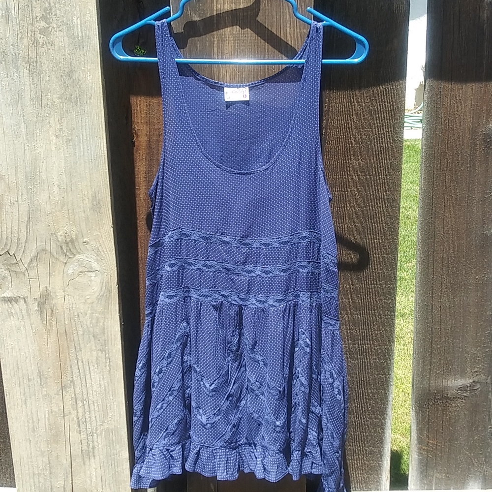 Free People Sleeveless Ruffle Hem And Lace Slip Dress